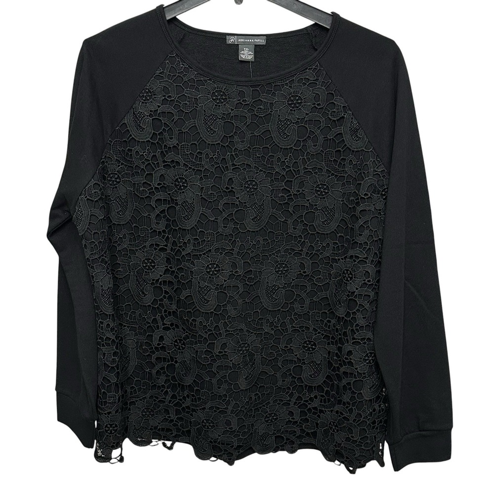 ADRIANANNA PAPELL BLACK FLORAL LACE FRONT SWEATSHIRT WOMENS SIZE XXL